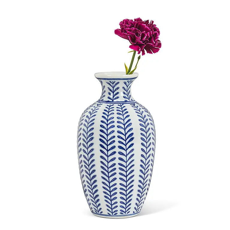 Classic Chinoiserie Narrow Neck Vase-Blu/Wht-8"H