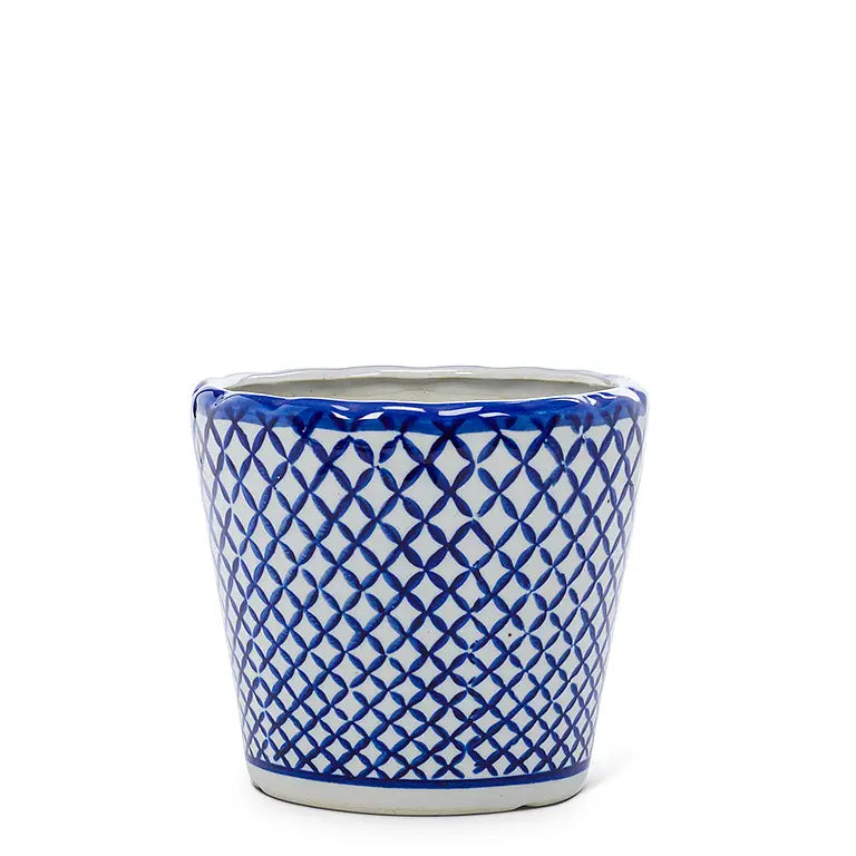 Cross Hatch Chinoiserie Planter-Blu/Wht-5"H