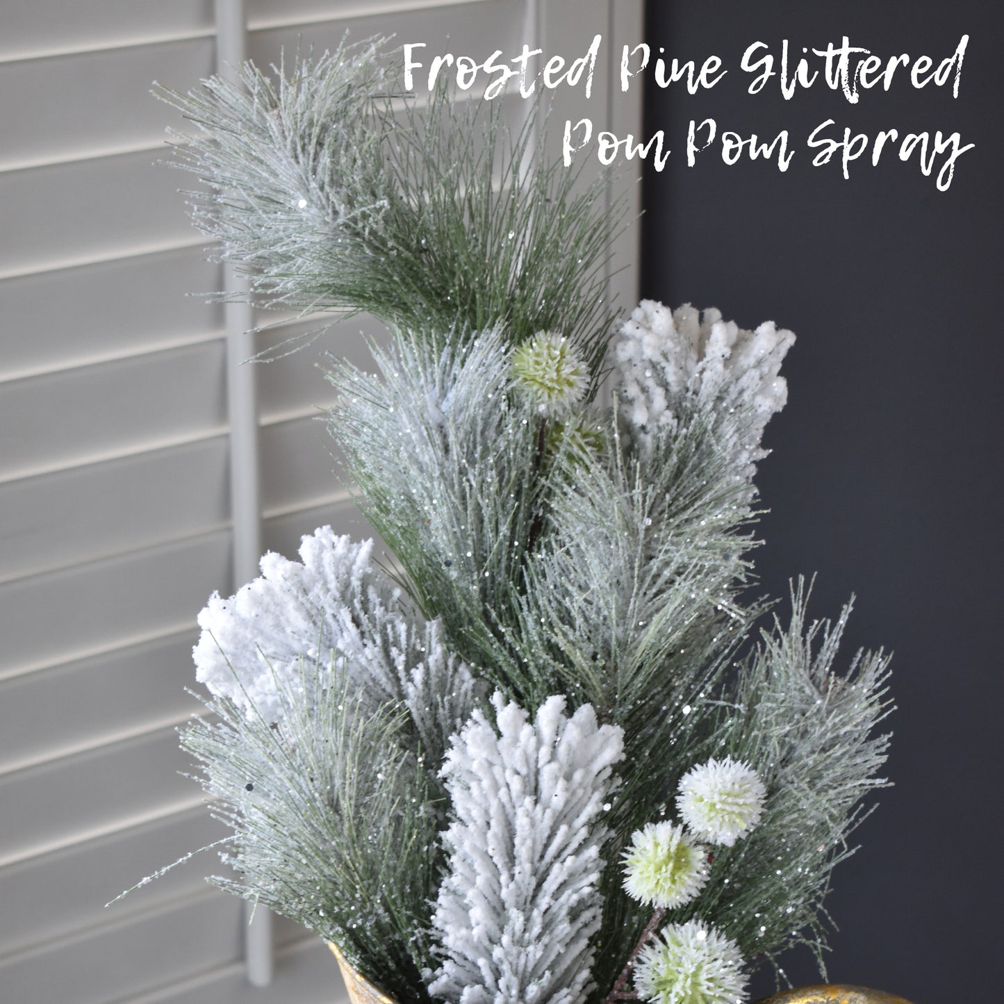 Frosted Pine Glittered Pom Pom Spray - 30"