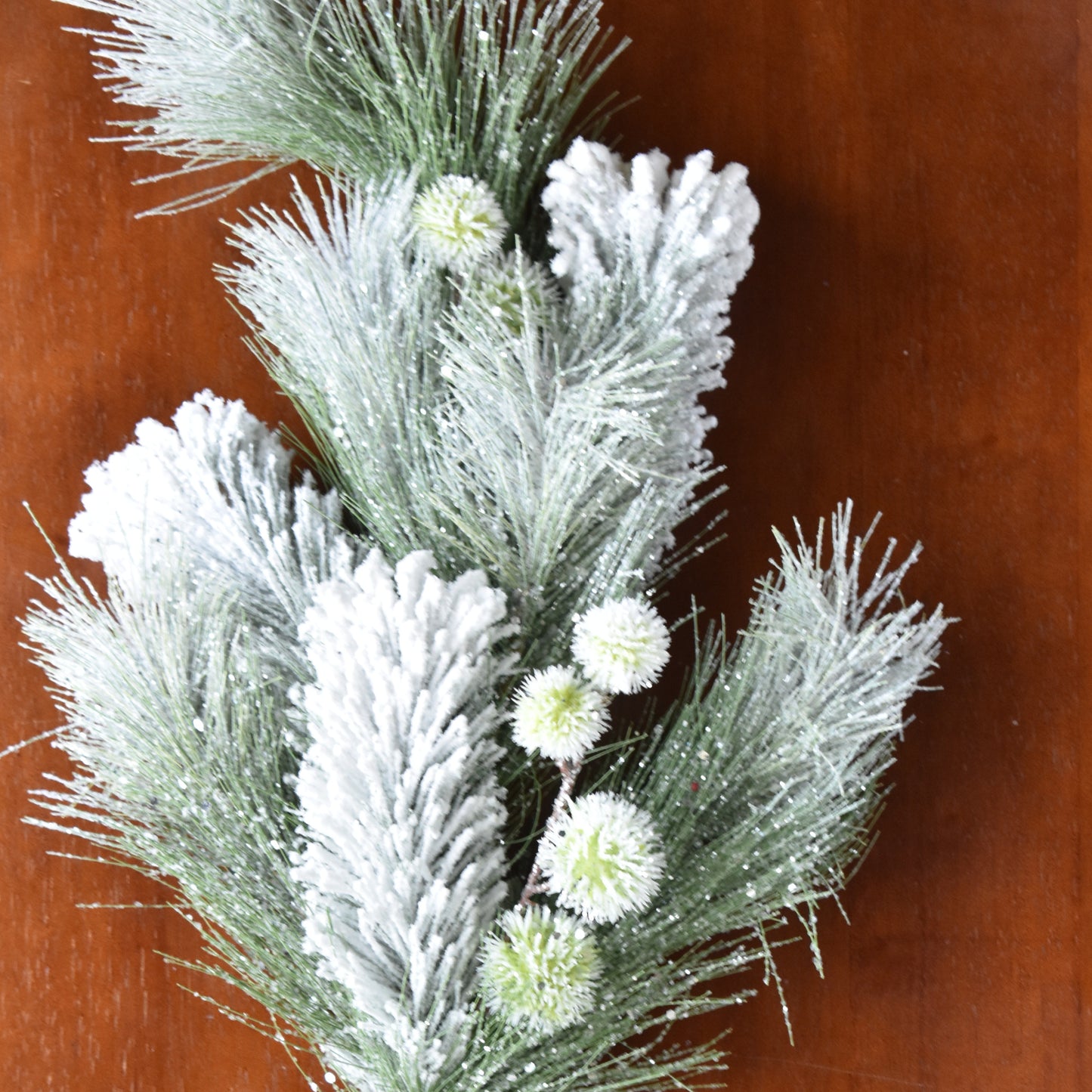 Frosted Pine Glittered Pom Pom Spray - 30"