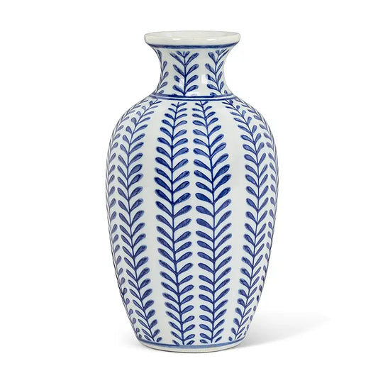 Classic Chinoiserie Narrow Neck Vase-Blu/Wht-8"H